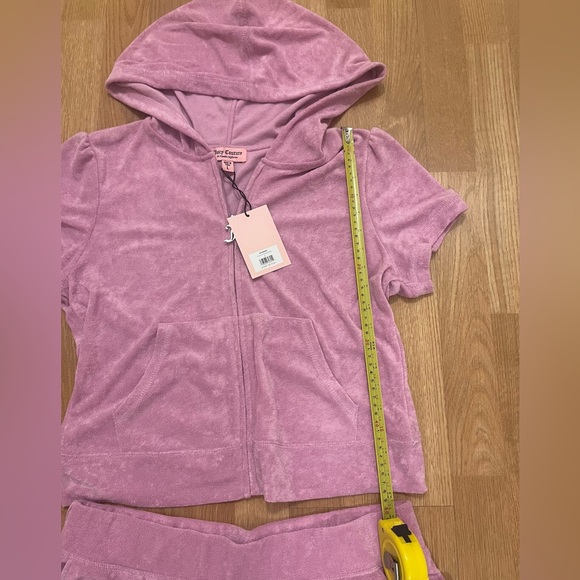 New Juicy Couture 2 Piece Velour Hoodie & Shorts Set Hot Pink Size L Retail NWT - Picture 4 of 6